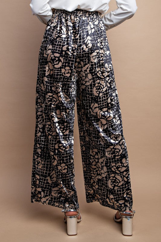 Womens Summer High Waist Floral Printed Pants Belted Wide Straight Leg  Trousers | eBay