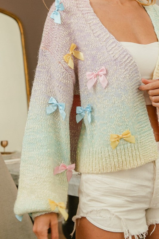 Ombre Effect Popcorn Texture Cardigan Pastel
