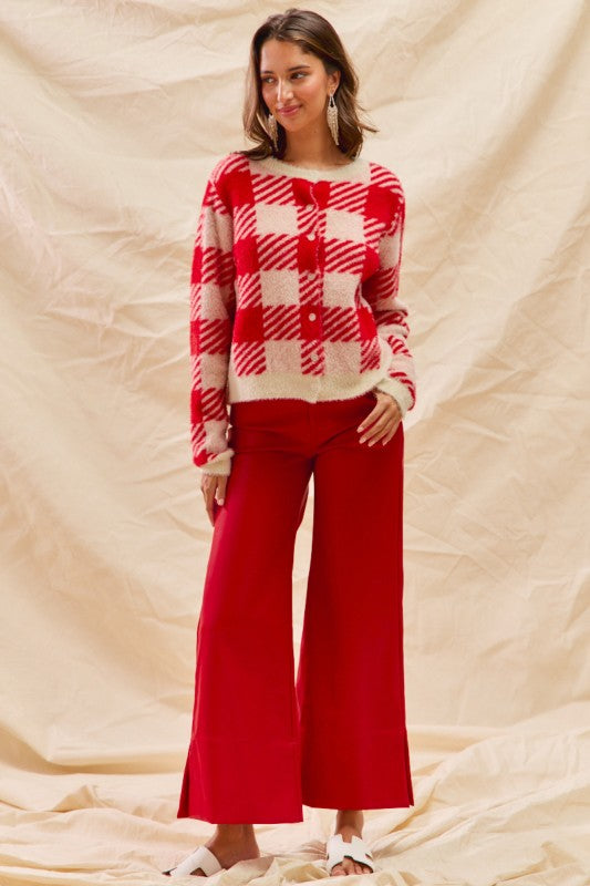 Christmas Wide Faux Leather Pants Red