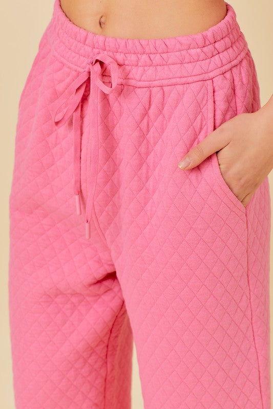 Solid Quilted Capri Pants Pink