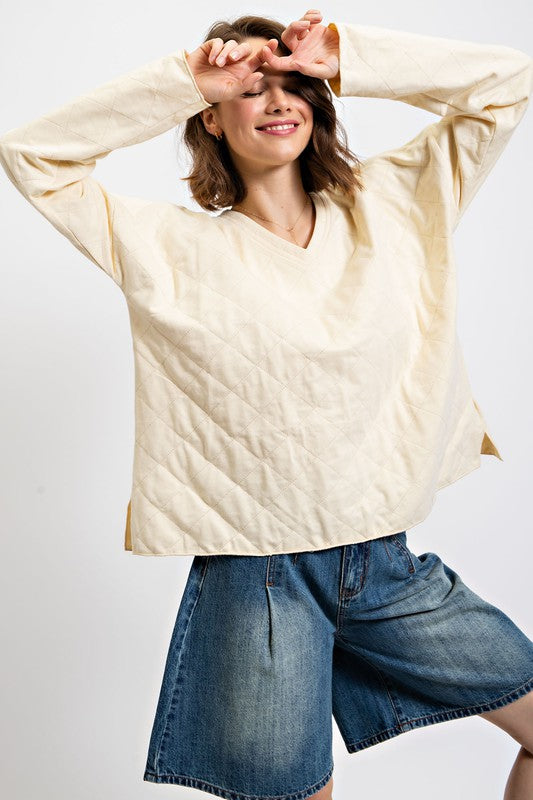 Quilted Terry Loose Fit Top Cream