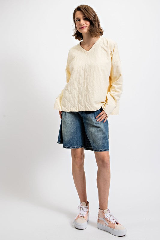 Quilted Terry Loose Fit Top Cream