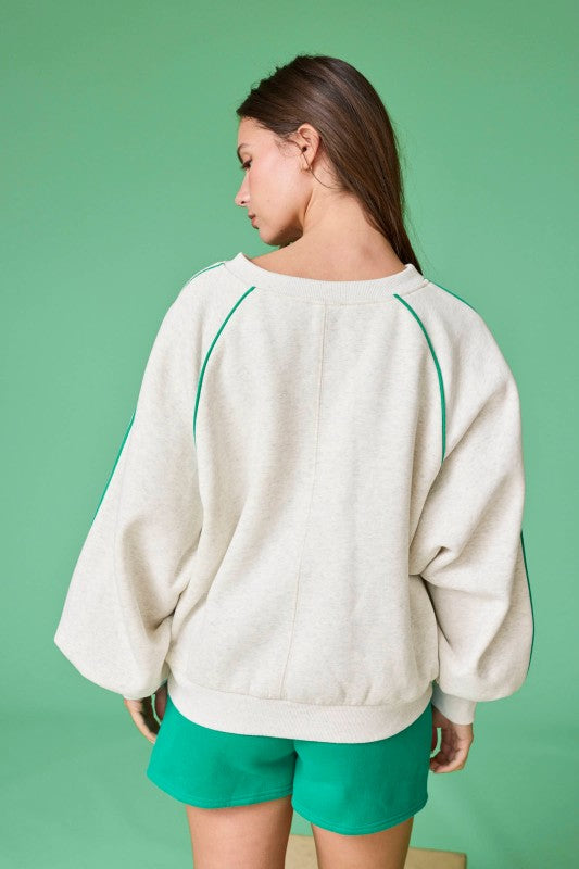 Amelia Contrast Piping Pullover White