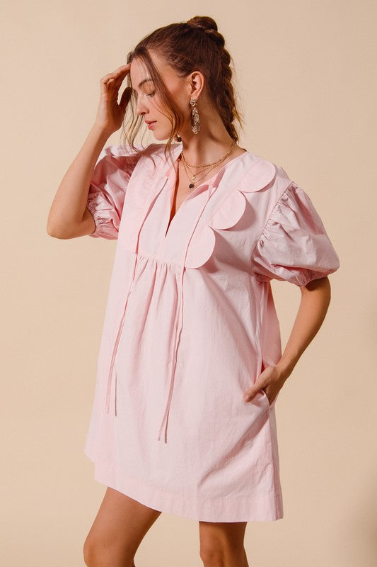 Scallop Neck Dress with Lining Blush