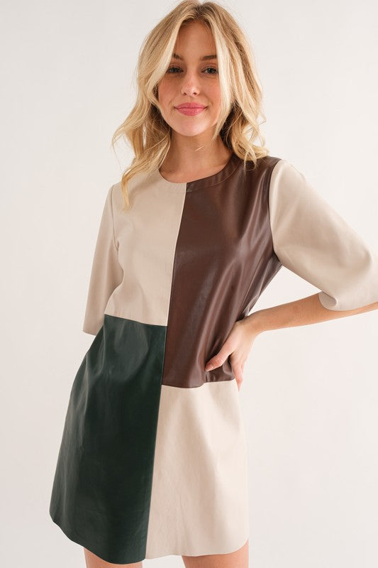 slim fit dress slacks Miss Circle Women's Shelby Dark Brown Faux Leather with Lace Mini Dress - Dark Brown