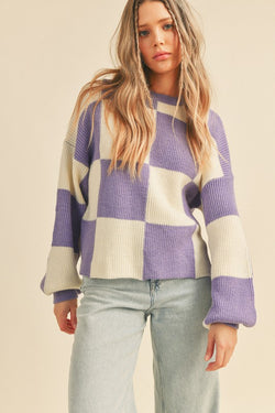Oversized Checkerboard Pullover Orchid