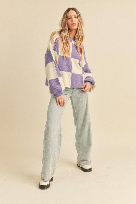 Oversized Checkerboard Pullover Orchid