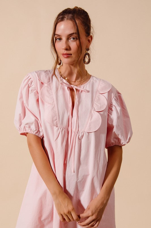 Scallop Neck Dress with Lining Blush