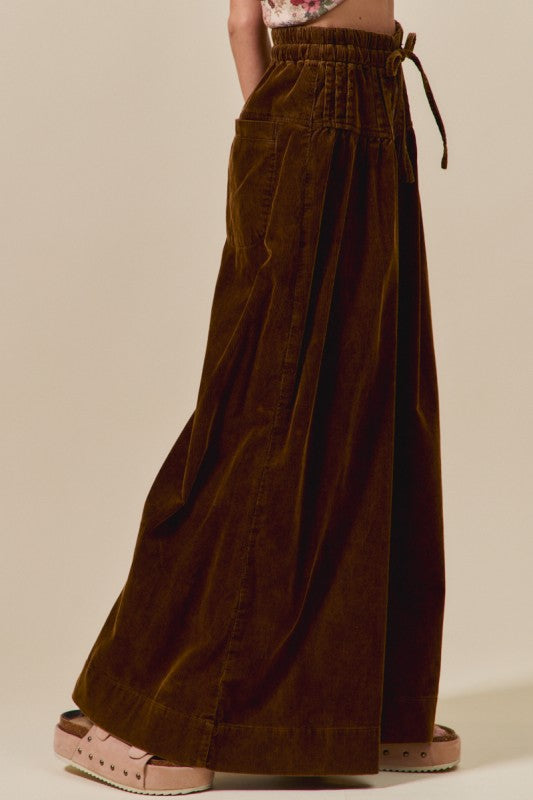 Corduroy Washed Wide Leg Pants Brown