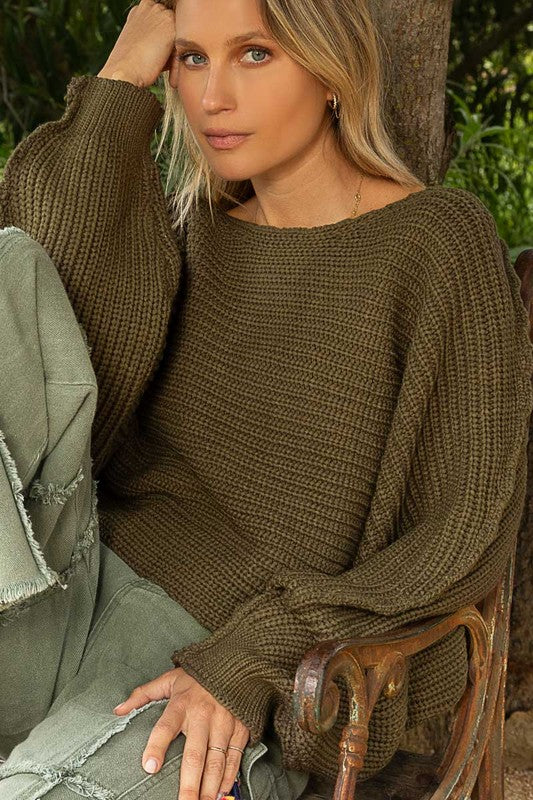Dolman Sleeve Pullover Sweater Olive