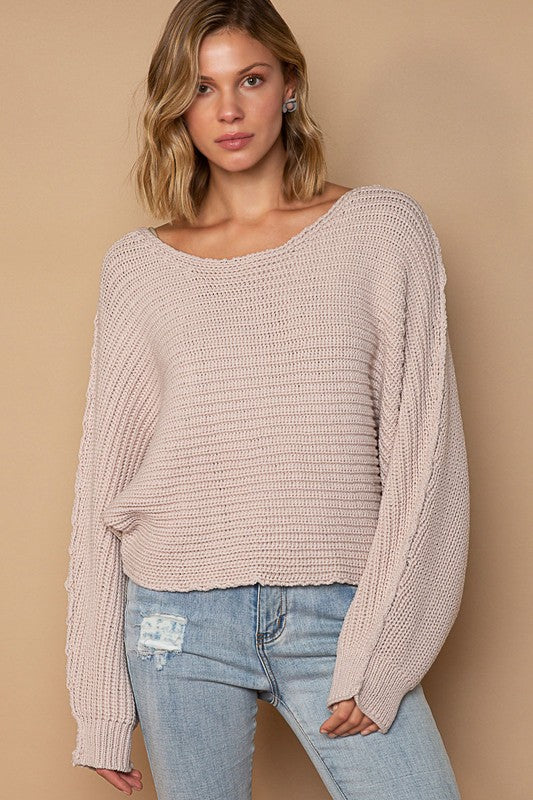 Dolman Sleeve Pullover Sweater Almond