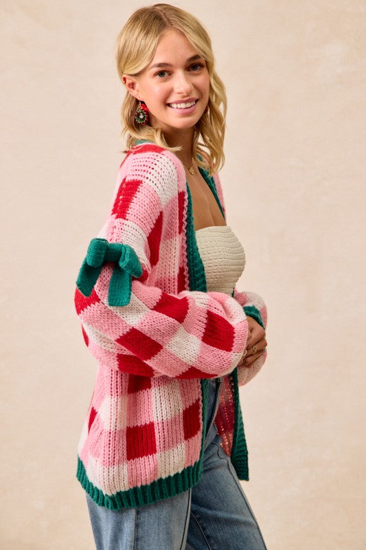 Christmas Theme Open Front Cardigan Red