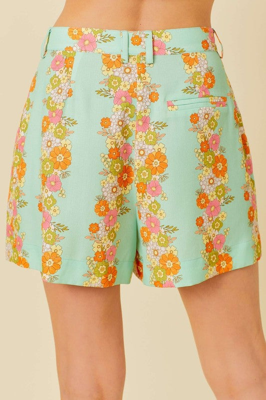 Floral Print Shorts Sage