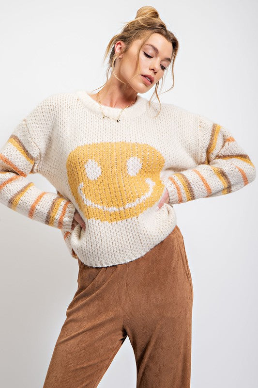 Smiley Face Patterned Sweater Top Ivory