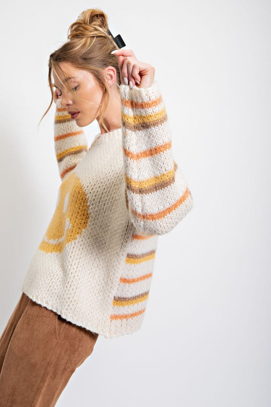 Smiley Face Patterned Sweater Top Ivory