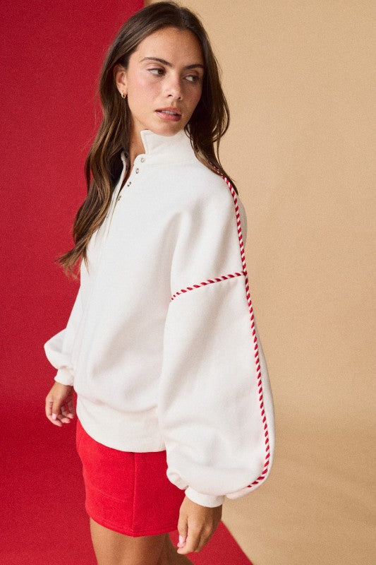 Alexa Contrast Piping Pullover White