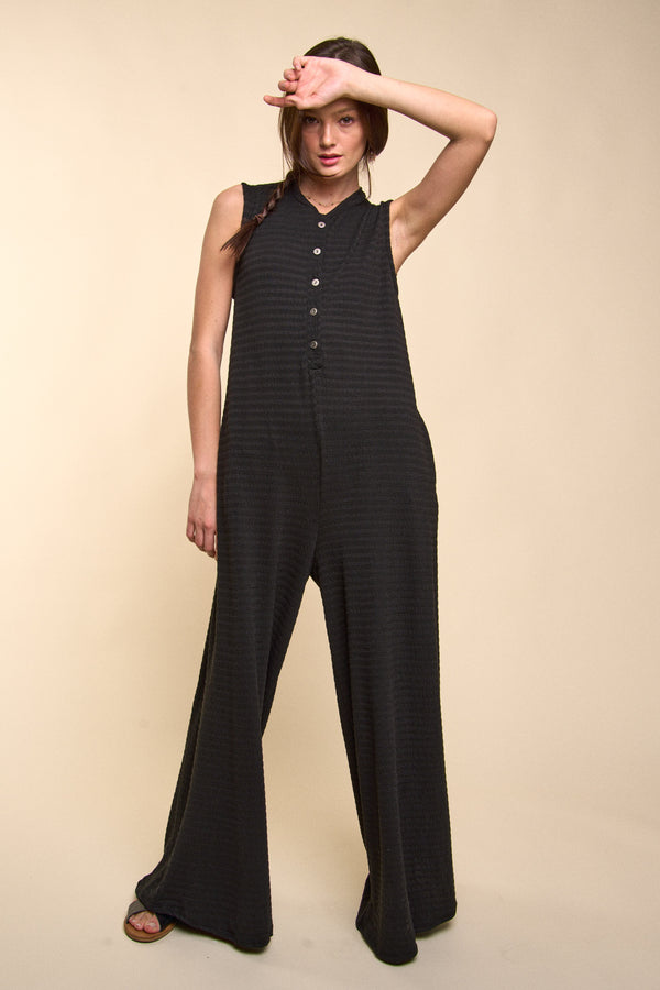 Textured Wide Leg Jumpsuit Black