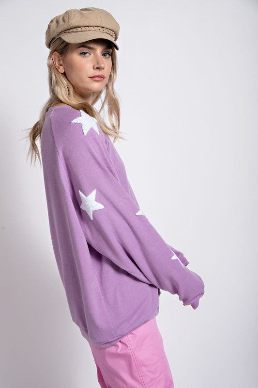 Star Patch Hacci Knit Top Lilac