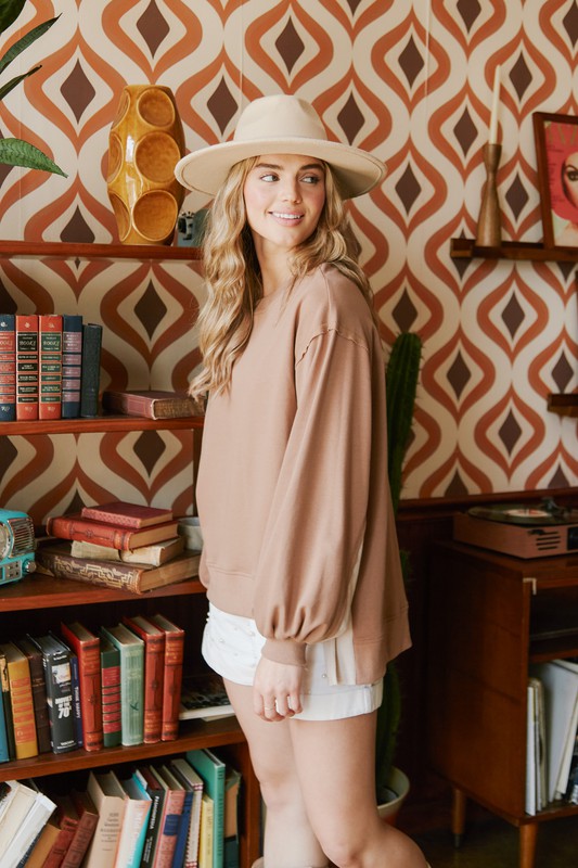 Color Block French Terry Pullover Camel