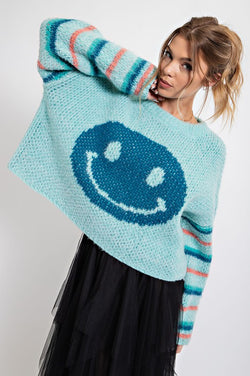 Smiley Face Patterned Sweater Top Mint