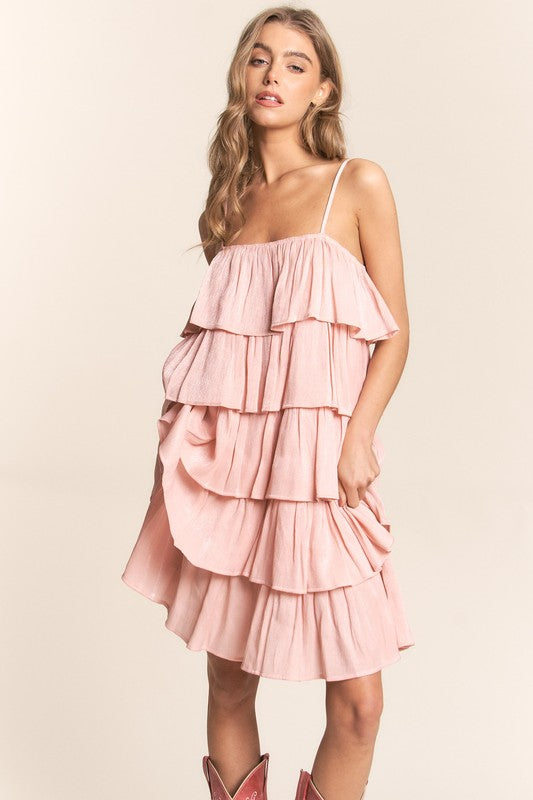 tiered ruffle mini dress - light pink reviews Light Pink Floral Dress - Ruffled Mini Dress - Skater Mini Dress