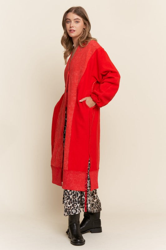 Long Body Button Down Cardigan Red
