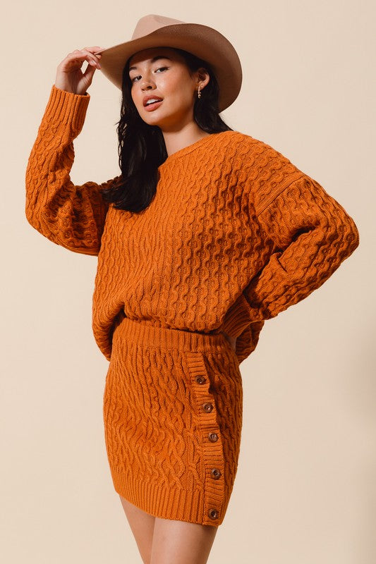 Cable Knit Sweater Skirt Set Rust Cable Knit Sweater Skirt Set Rust