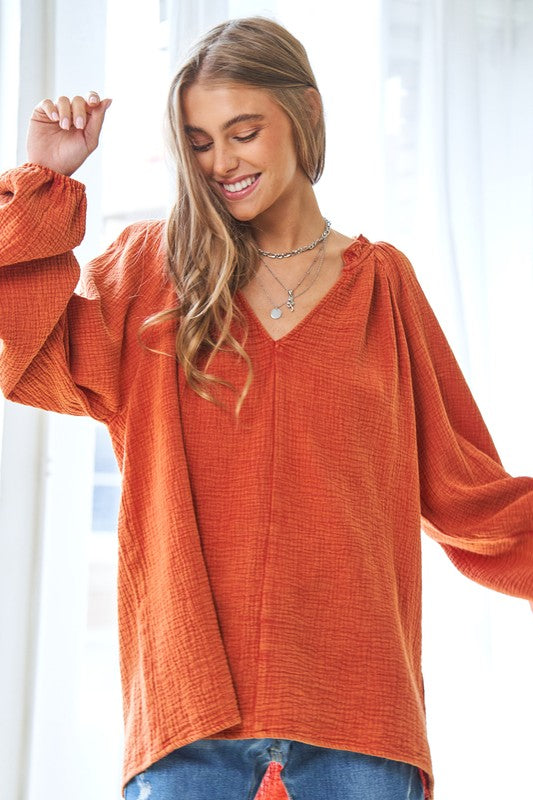 Elastic Opening Bell Bottom Sleeve Top Spice