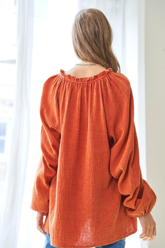Elastic Opening Bell Bottom Sleeve Top Spice