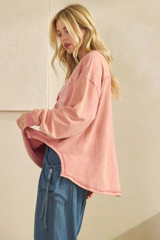 Whimsy Bow Sweatshirt Top Mauve