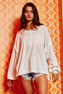 Snap Trim Oversize Henley Top White