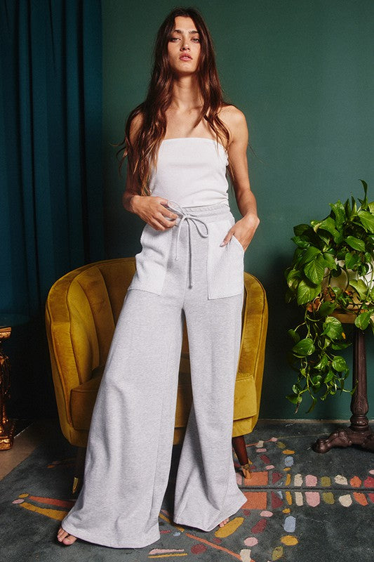 Wide Leg High Waist French Terry Pants Heather Grey