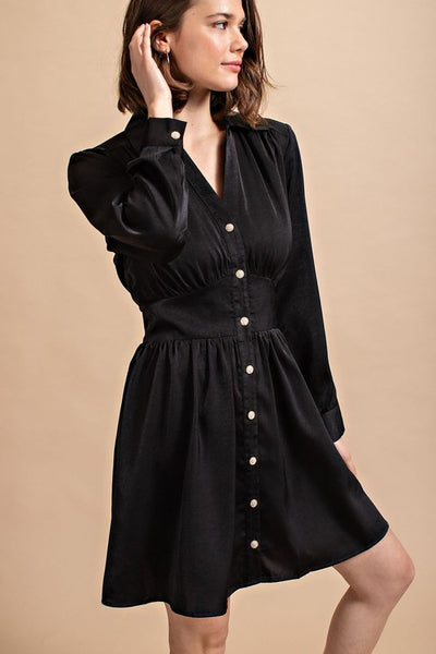 plus black satin button front shirt dress Satin Button Down Shirt Dress