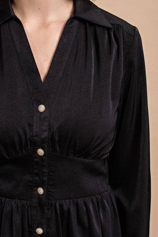 black button shirt dress Glamorous collared button down mini dress in black