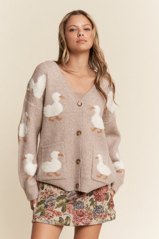 Duck Button Up Soft Knit Cardigan Taupe