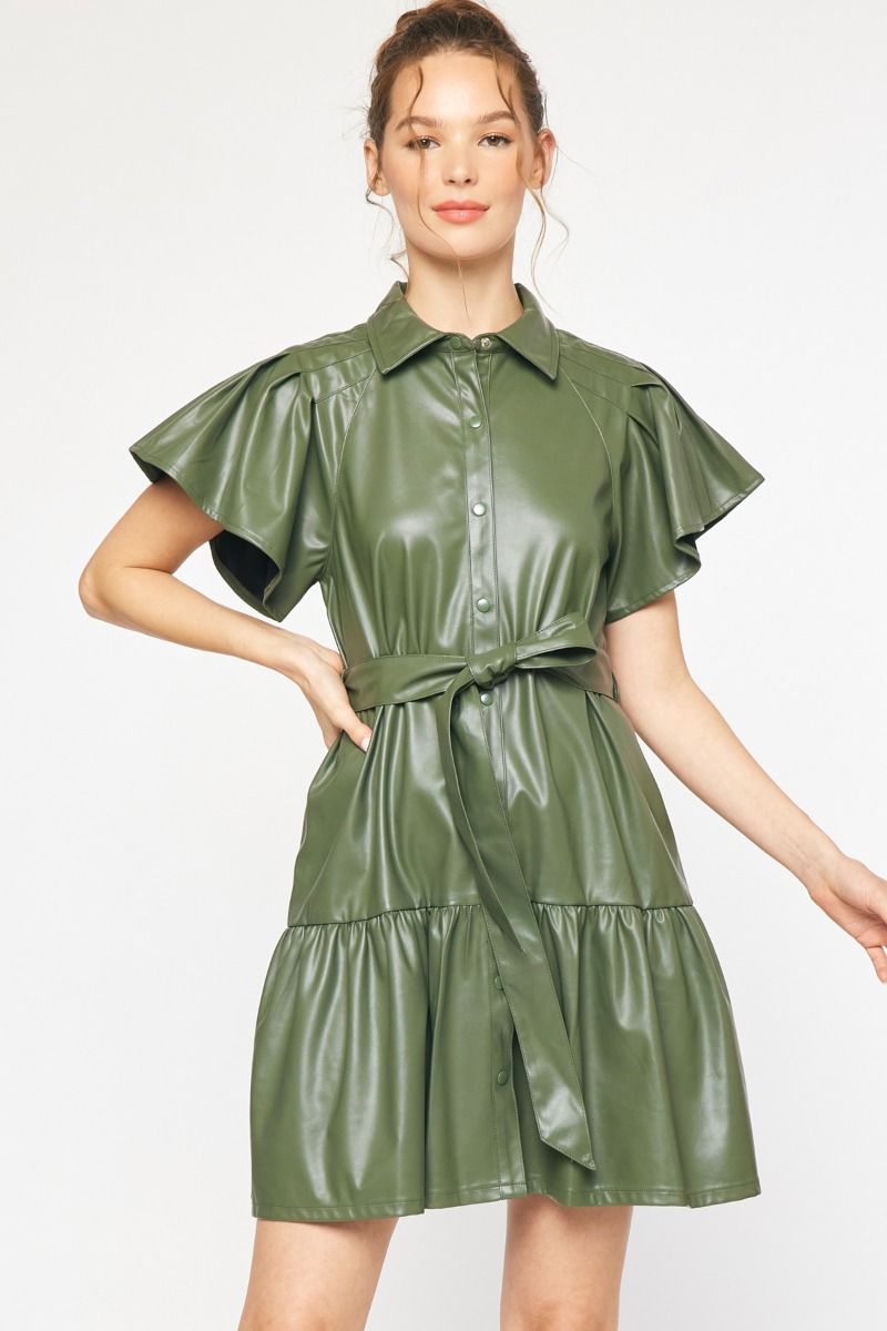 Faux Leather Olive Leather Dress Leather Shirt Dress By Peter Som