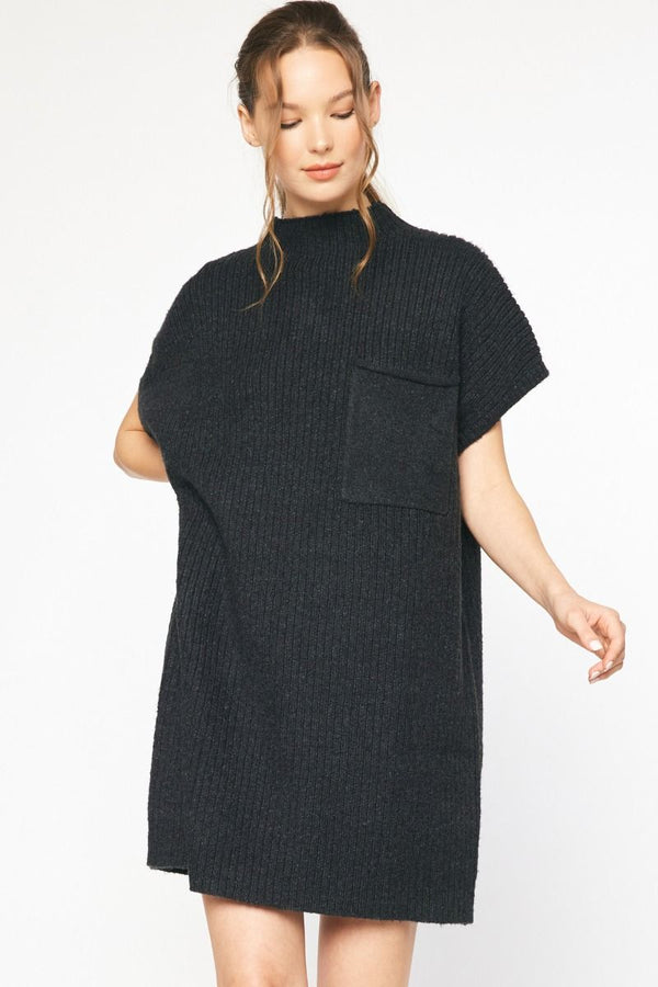 Mock Neck Sweater Mini Dress Black