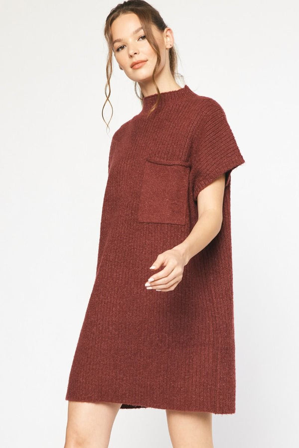 Mock Neck Sweater Mini Dress Cranberry