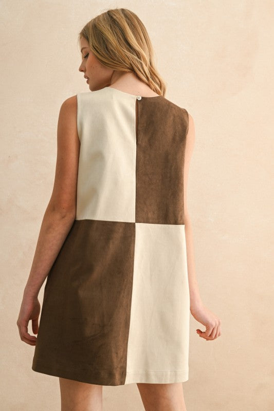 Suede Shift Dress Brown Ecru