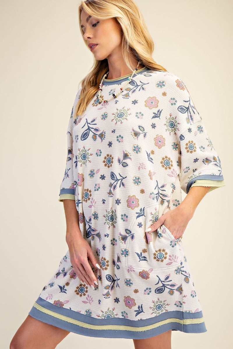 Signature Printed Waffle Knit Dress Blue