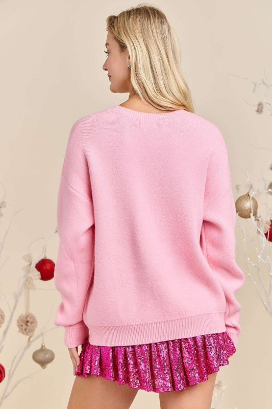 Deck The Halls Christmas Sweater Pink