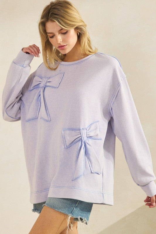 French Terry Bow Detail Sweatshirt Top Periwinkle
