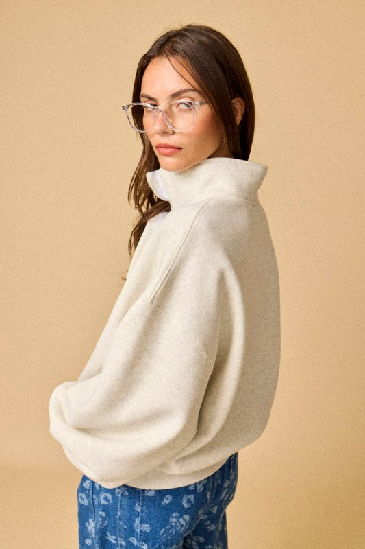 High Collar Relaxed Fit Pullover White