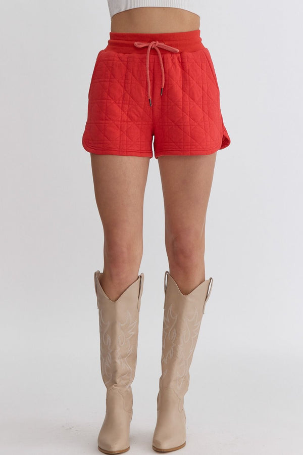 Textured High-Waisted Shorts Red