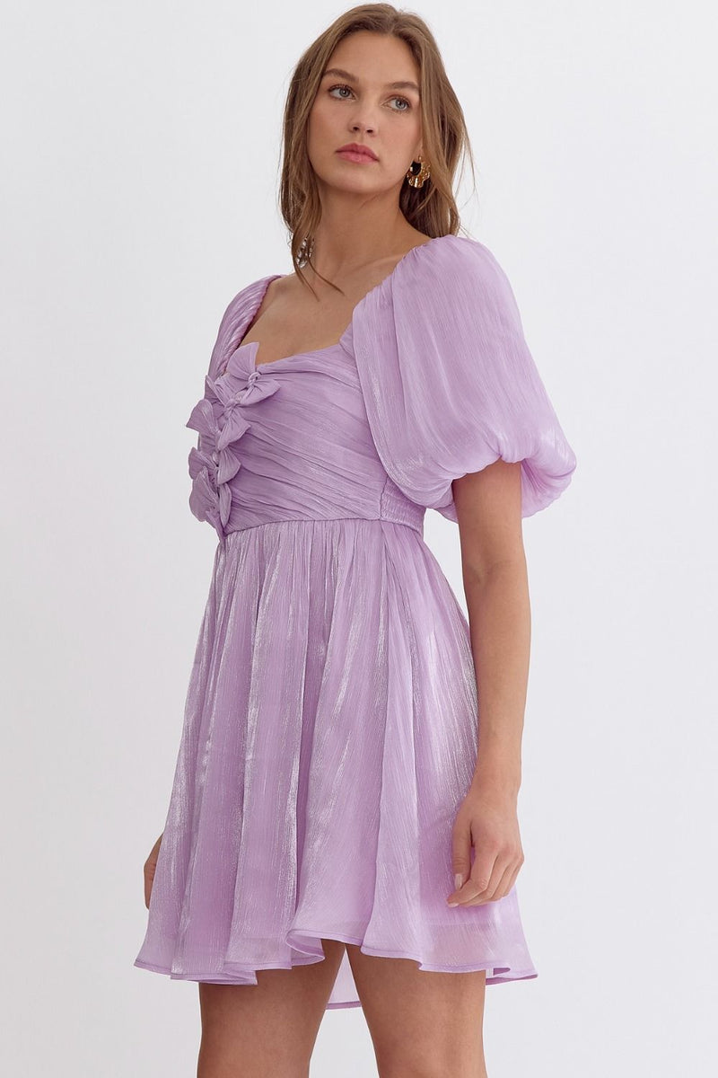 Iridescent Dress W/ Bow Detail Lavender