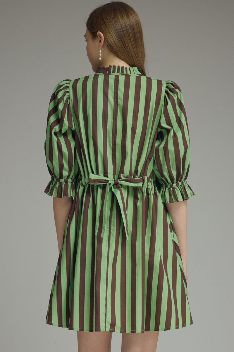 mini dress 3 4 sleeve Striped 3/4 Puff Green Tea FEBJUNETOP45 This three Windsor Dark green prom/formal Color:AURA PINK