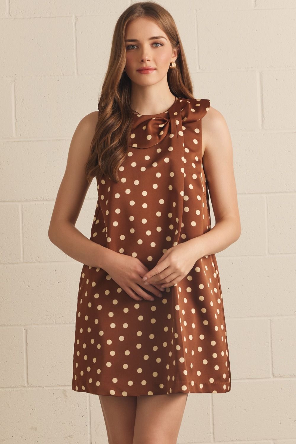 mini brown polka dot dress Sleeveless w/ Ribbon 34in Medium Size:9-12MON This dressing is awesome! Joie Du-0703