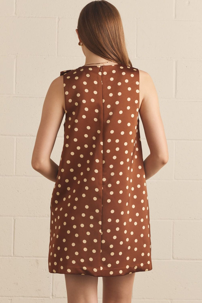 brown polka dot shift dress Women's Brown Abstract Floral High Neck Flared Sleeve Shift Dress