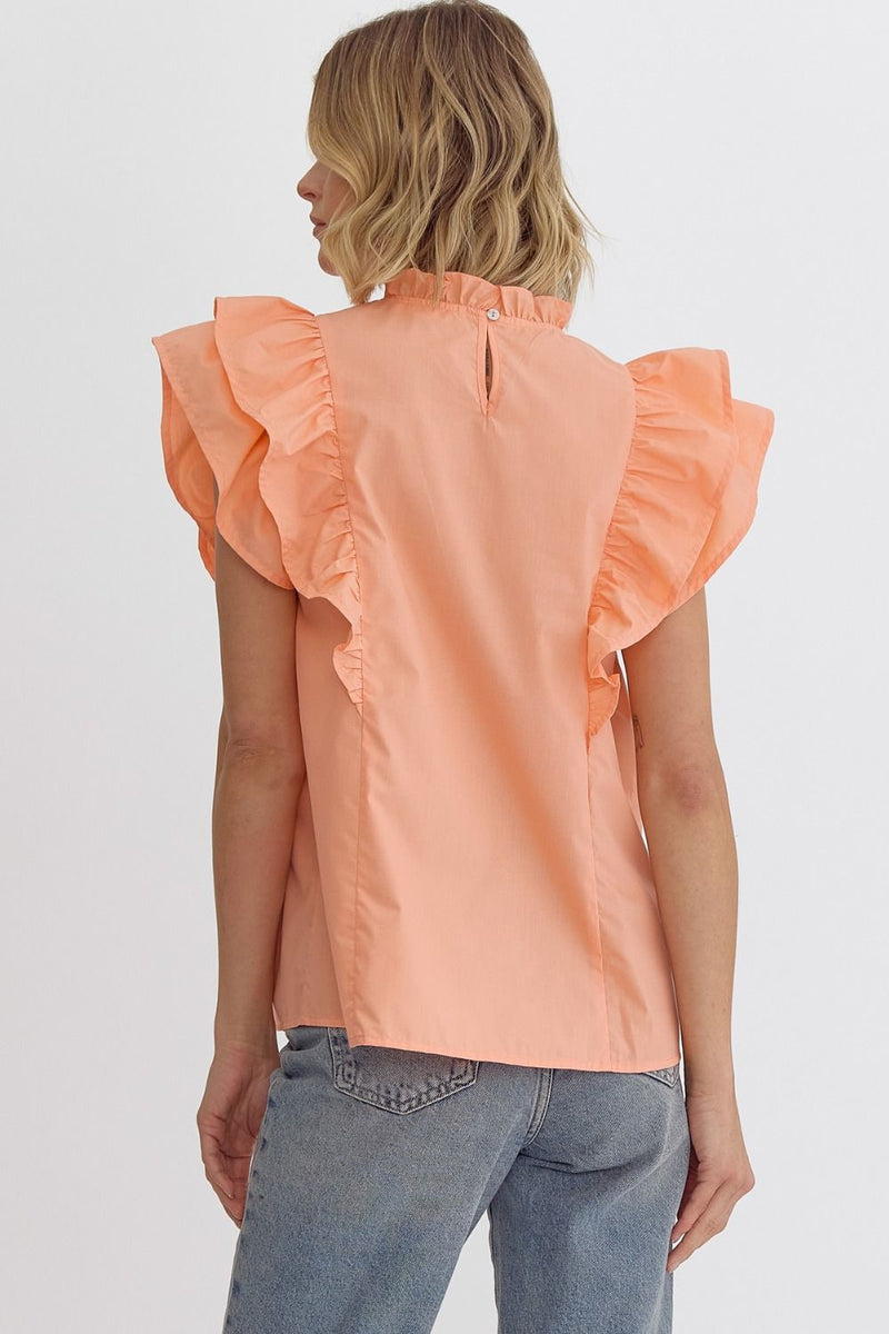 Ruffled Mock Neck Top With Pleat Detail Apricot