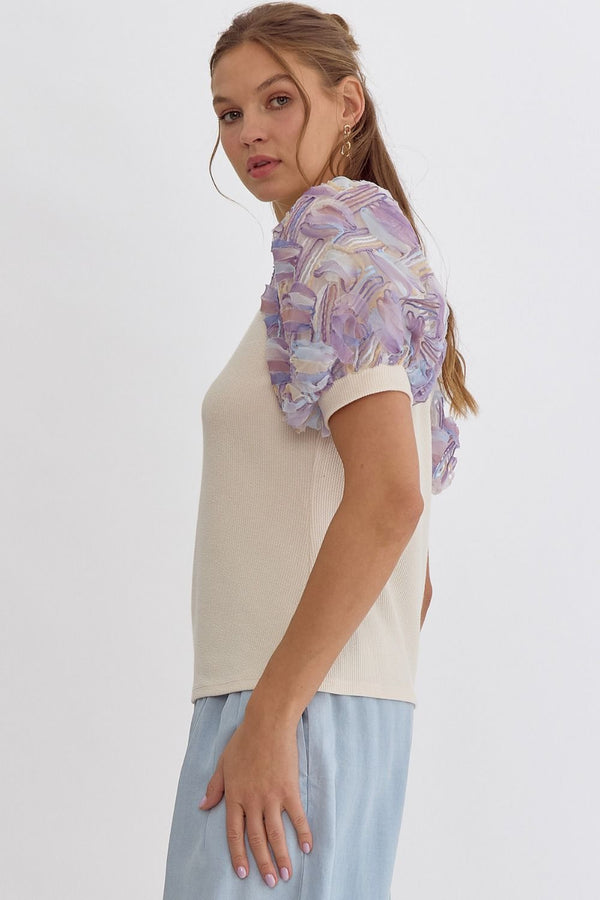 Ribbed Knit Short Sleeve Top Cream